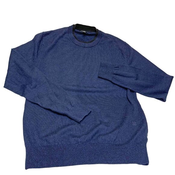 Club Monaco Marine Blue Black Merino Wool Double Collar Slim Fit Sweater - Picture 7 of 7